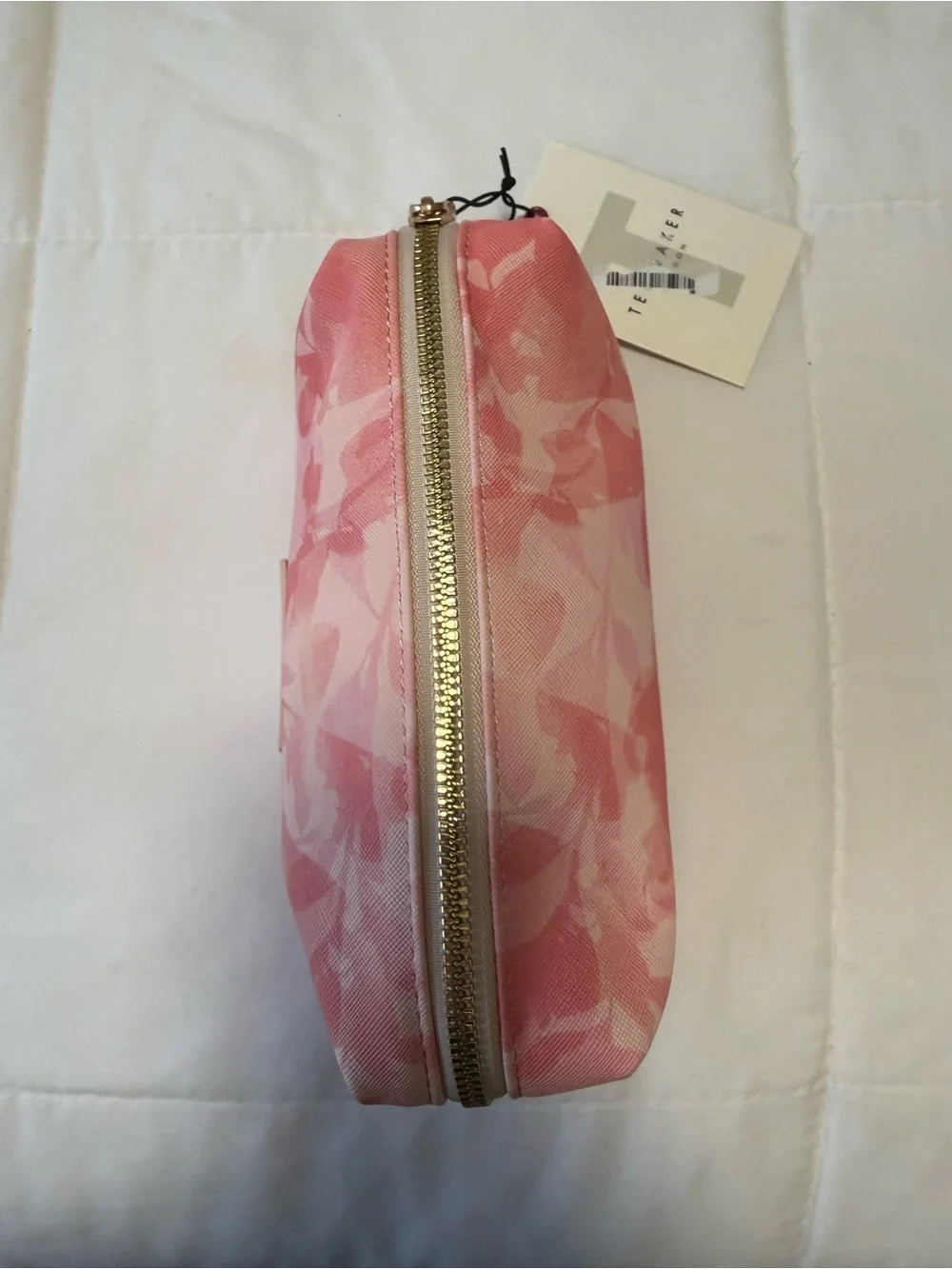NWT-Ted Baker Pink Floral Print loaf Cosmetic Pouch with Gold Zipper